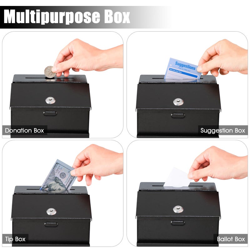 KYODOLED Suggestion Box with Lock and 50 Free Suggestion Cards, Metal Wall Mounted Ballot, Donation and Collection Key Drop Box with Slot & 2 Keys, 8H x 5.7W x 7L Inch, Black - Image 5